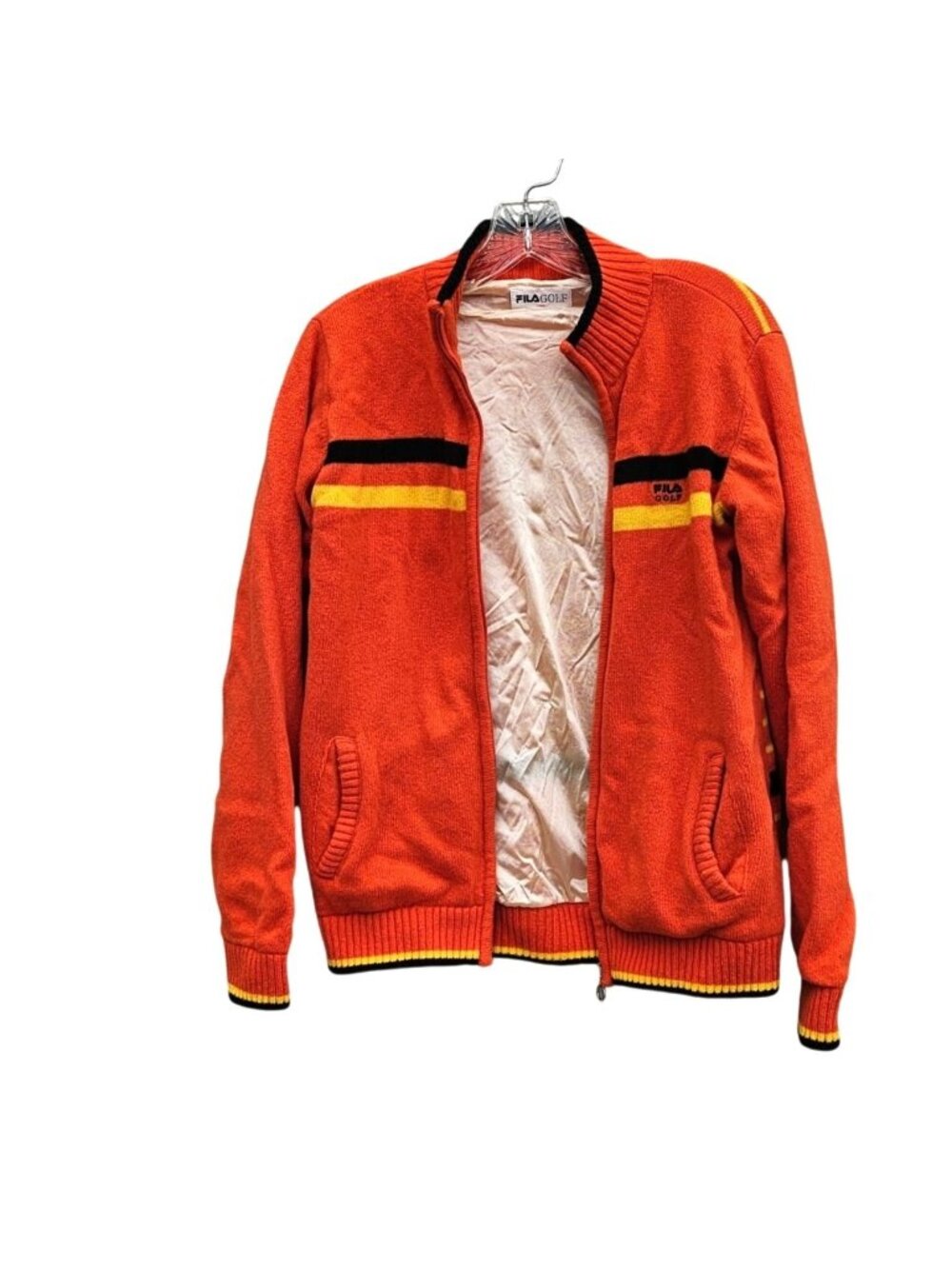 Fila Golf Orange Stripe Wool Zip Cardigan Sweater 2012 Label Lined S M